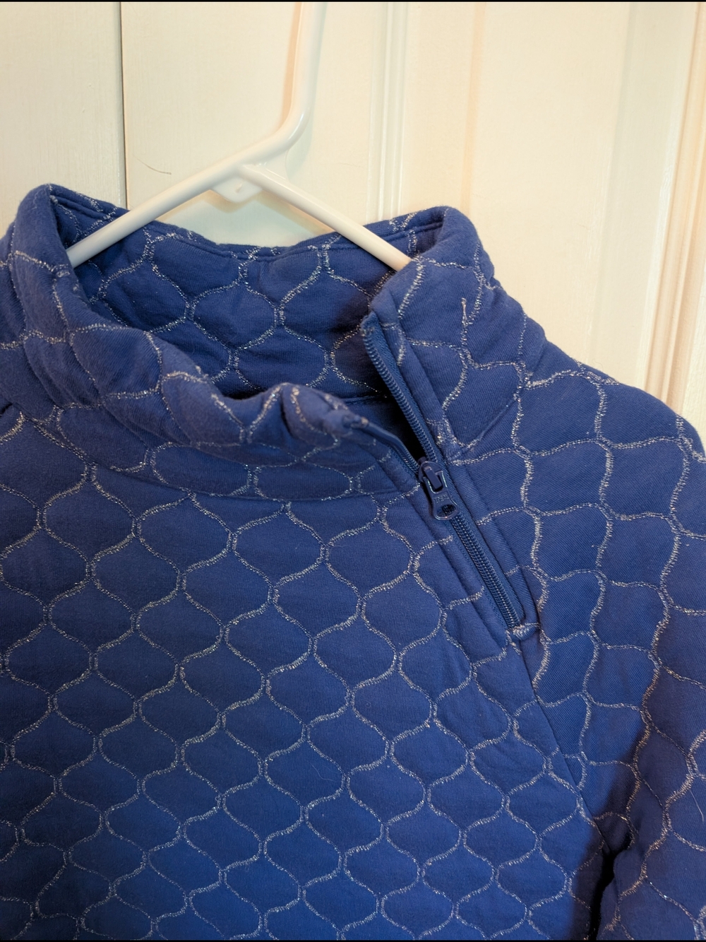 Talbots Royal Blue Quilted Zip Mock-Neck Pullover - Picture 2 of 6